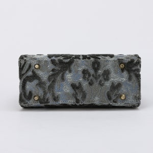 Handcrafted Carpetbag-Top Handle Bag-Satchel with front Flap-Shoulder Bag-Burnout Velvet Steel Blue bottom