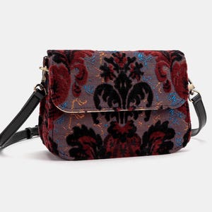 Handcrafted Carpetbag-Crossbody Bag-Shoulder Bag with Flap-Messenger Bag-Burnout Velvet Revival Sephia