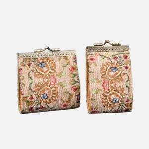 Cartera con 11 y 17 ranuras para tarjetas - Cartera de alfombra cosida a mano - Estuche vintage para identificación con cierre de beso - Tarjetero con cierre - Regalo para ella - Beige oriental