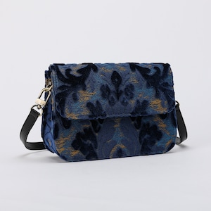 Sac fabriqué à la main en tapis-sac à bandoulière-sac à bandoulière à rabat-sac messager-Velours Burnout bleu marine