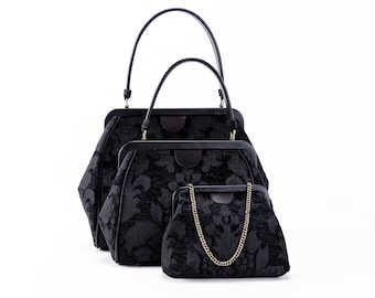 Carpet Bag-Alma Collection Carpet Purse-Everyday Carry Shoulder Bag - Top Handle Handbag - Clutch Evening Bag-Victorian Blossom Black/Black