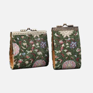 Cartera con 11 y 17 ranuras para tarjetas - Cartera de alfombra cosida a mano - Estuche vintage para identificación con cierre de beso - Tarjetero con cierre - Regalo para ella - Rúcula oriental verde