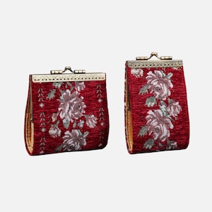 Cartera con 11 y 17 ranuras para tarjetas - Cartera de alfombra cosida a mano - Estuche vintage para identificación con cierre de beso - Tarjetero con cierre - Regalo para ella - Listo para regalar - Rosa Trail Red