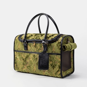 Personalized Travel Dog Carrier-Pet Bag -Carry On dog Bag-Travel Cat Carrier-Burnout Velvet Fern Green
