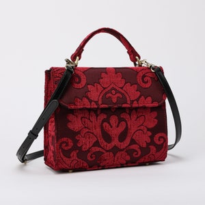 Bolso de mano artesanal, bolso con asa superior, bolso tipo cartera con solapa frontal y bolso de hombro, color vino Queen
