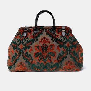 Large Carpet Travel Bag-Mary Poppins Travel Bag-Carpet Luggage-Carpet Bag Luggage-Burnout Velvet Revival Jade