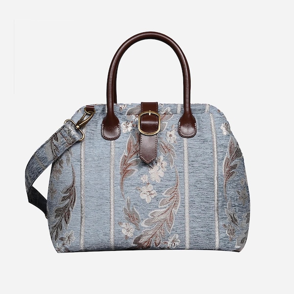 Handsewn Carpet Purse-Mary Poppins Carpet Bag-Everyday Carry Shoulder Bag-Victorian Stripes Blue