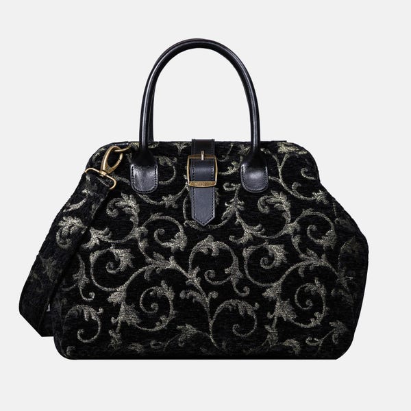 Handsewn Carpet Purse-Mary Poppins Carpet Bag-Everyday Carry Shoulder Bag-Vintage Scroll Black Green
