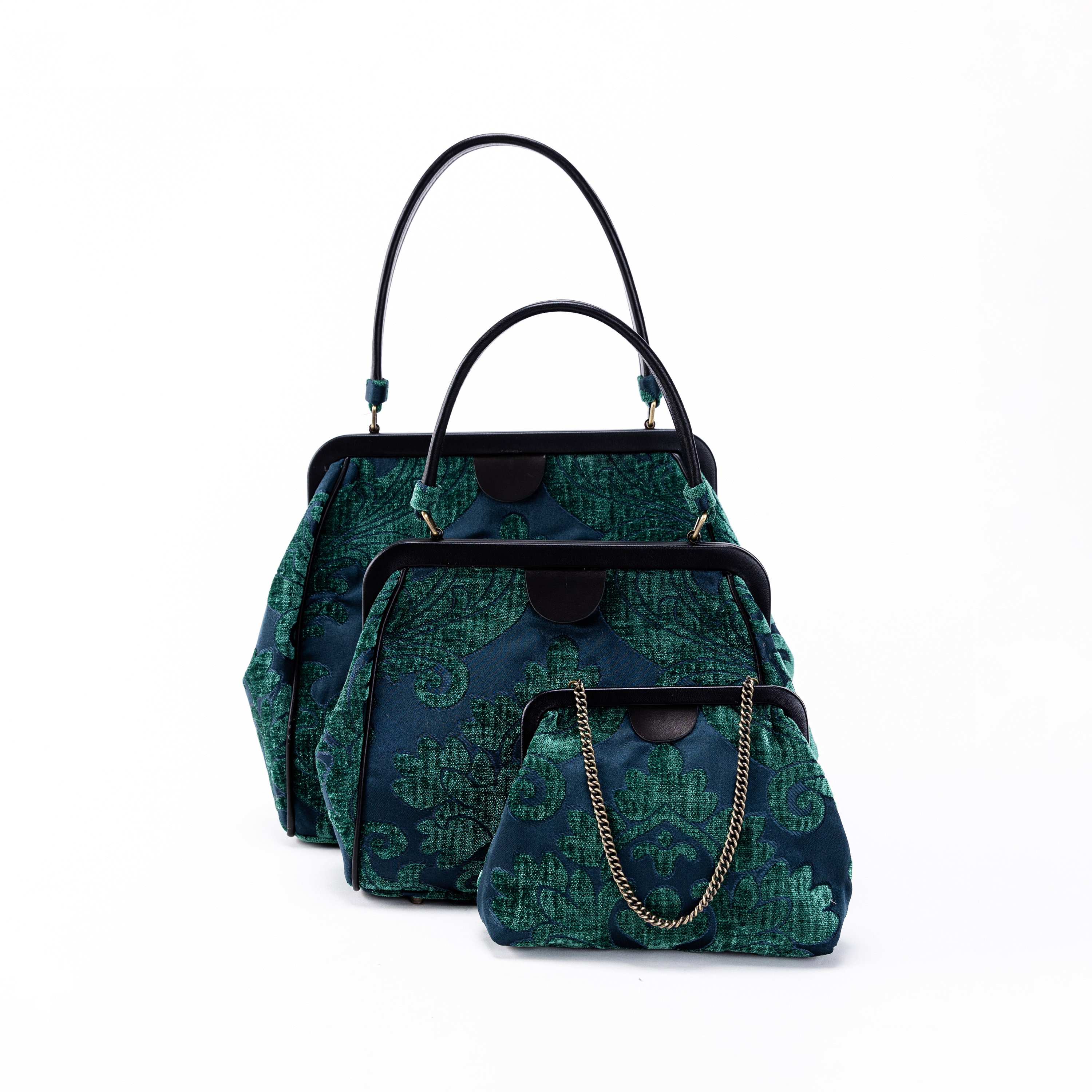 Carpet Bag-Alma Collection Carpet Purse-Everyday Carry Shoulder Bag - Top Handle Handbag - Clutch Evening Bag - Queen Hunter Green