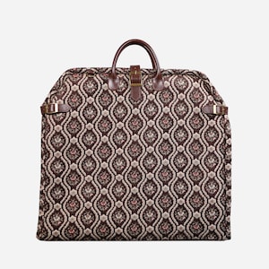 Carpet Carry-On Foldable Garment Bag- Elegant Travel Bag with Organizer Pockets for Dresses, Suits & Accessories- Traditional Brown
