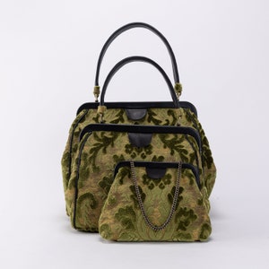 Carpet Bag-Alma Collection Carpet Purse-Everyday Carry Shoulder Bag - Top Handle Handbag - Clutch Evening Bag - Burnout Velvet Fern Green