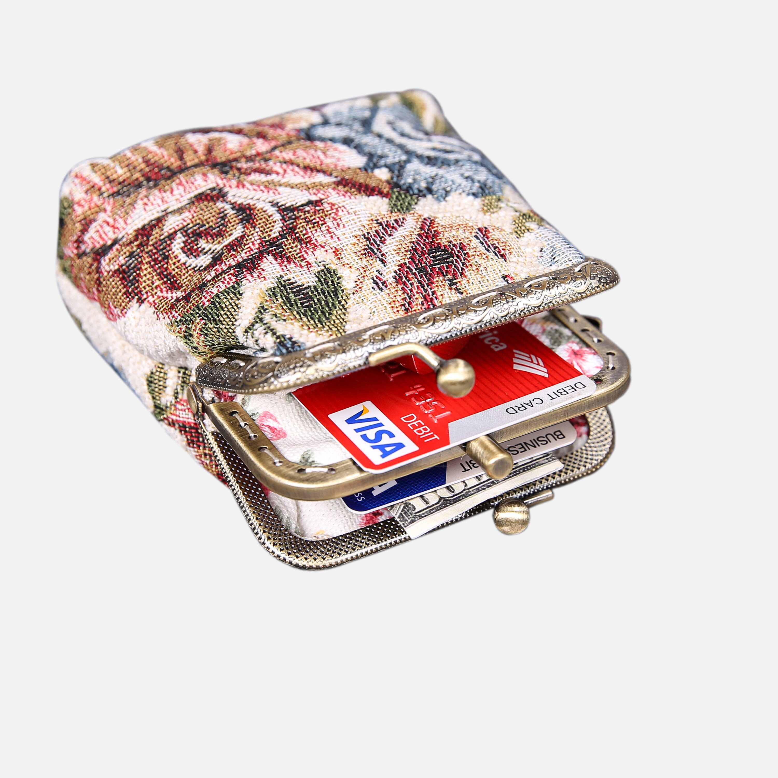 Handsewn Carpet Coin Purse-vintage Double Kiss Lock Wallet-ball