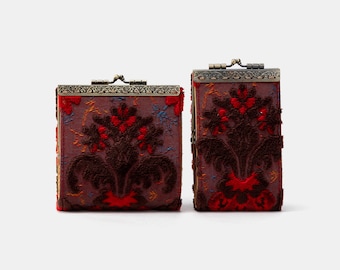 11 & 17 Card Slots Wallet-Handsewn Carpet Wallet-Vintage Kiss Lock ID Pouch-Clasp Card Holder-Gift for Her-Ready to Gift-Revival Scarlet