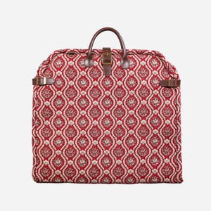 Carpet Carry-On Foldable Garment Bag- Elegant Travel Bag with Organizer Pockets for Dresses, Suits & Accessories- Traditional Red