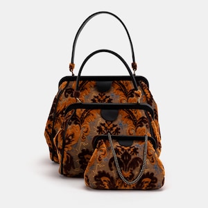 Carpet Bag-Alma Collection Carpet Purse-Everyday Carry Shoulder Bag - Top Handle Handbag - Clutch Evening Bag -Burnout Velvet Revival Sienna
