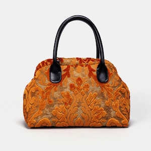 Cartable en tapis - Sac en forme de tapis Mary Poppins - Sac à bandoulière à porter au quotidien - Velours orange Burnout