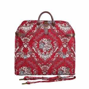 Carpet Carry-On Foldable Garment Bag- Elegant Travel Bag with Organizer Pockets for Dresses, Suits & Accessories- Floral Red
