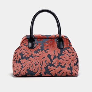Cartable en moquette-Sac en moquette Mary Poppins-Sac à bandoulière à porter au quotidien-Velours Burnout St Tropez Scuba Corail