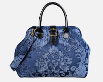 Handsewn Carpet Purse-Mary Poppins Carpet Bag-Everyday Carry Shoulder Bag-Queen Royal Blue