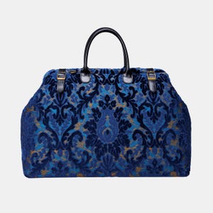 Large Carpet Travel Bag-Mary Poppins Travel Bag-Carpet Luggage-Carpet Bag Luggage-Burnout Velvet Navy