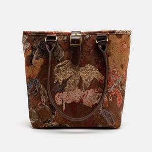 Handsewn Carpet Tote Bag-Everyday Carry Bag-Shoulder Bag- Carpet Abstract Brown