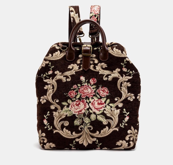 Elegant Brown Patterned Backpack Stylish Patterned Backpack with Brown Leather Accents | TikTok main image 2