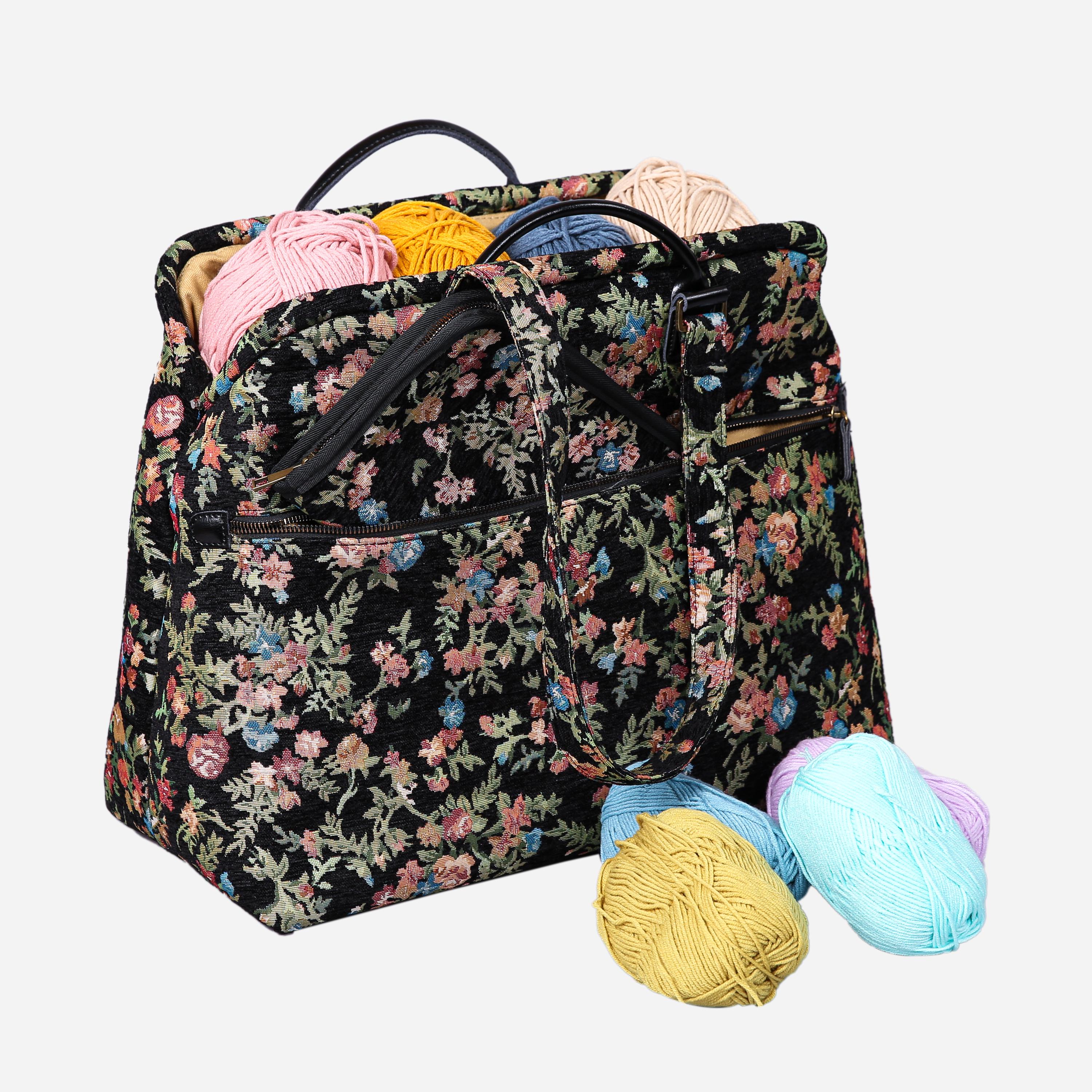 Carpet Project Bag-Knitting and Crochet Bag-Mary Poppins Carpet Bag-Work Bag- Spring Valley Black