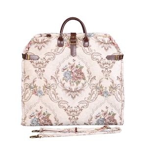Carpet Carry-On Foldable Garment Bag- Elegant Travel Bag with Organizer Pockets for Dresses, Suits & Accessories- Floral Cream