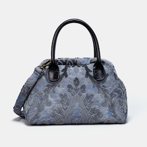 Cartable en tapis-Sac Mary Poppins-Sac à bandoulière pour le transport de tous les jours-Velours Burnout Bleu acier