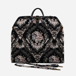 Carpet Carry-On Foldable Garment Bag- Elegant Travel Bag with Organizer Pockets for Dresses, Suits & Accessories- Floral Black