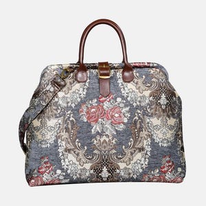 Bolso Mary Poppins artesanal, bolso de fin de semana, bolso de viaje, bolso de lona, color gris brocado.