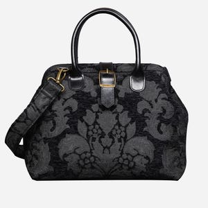 Ręcznie szyta torebka dywanowa – Mary Poppins Carpet Bag – torba na ramię do noszenia na co dzień – Victorian Blossom Black/Black