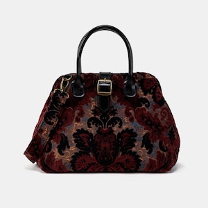 Sac à main en tapis cousu main-Sac pour tapis Mary Poppins-Sac à bandoulière à porter pour tous les jours-Séphia revival velours dévoré