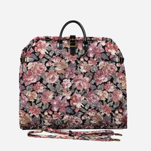 Carpet Carry-On Foldable Garment Bag- Elegant Travel Bag with Organizer Pockets for Dresses, Suits & Accessories- Floral Rose