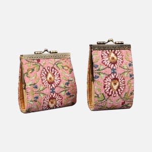 11 & 17 Kartenfächer Brieftasche-Handgenähter Teppich Geldbeutel-Vintage Kiss Lock ID Tasche-Verschluss Kartenhalter-Geschenk für Sie-Bereit zum Geschenk - Oriental Pink