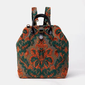 Handcrafted Carpet Backpack-Mary Poppins Carpet Bag-Laptop Bag-Work Bag- Burnout Velvet Revival Jade