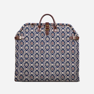 Carpet Carry-On Foldable Garment Bag- Elegant Travel Bag with Organizer Pockets for Dresses, Suits & Accessories- Traditional Blue