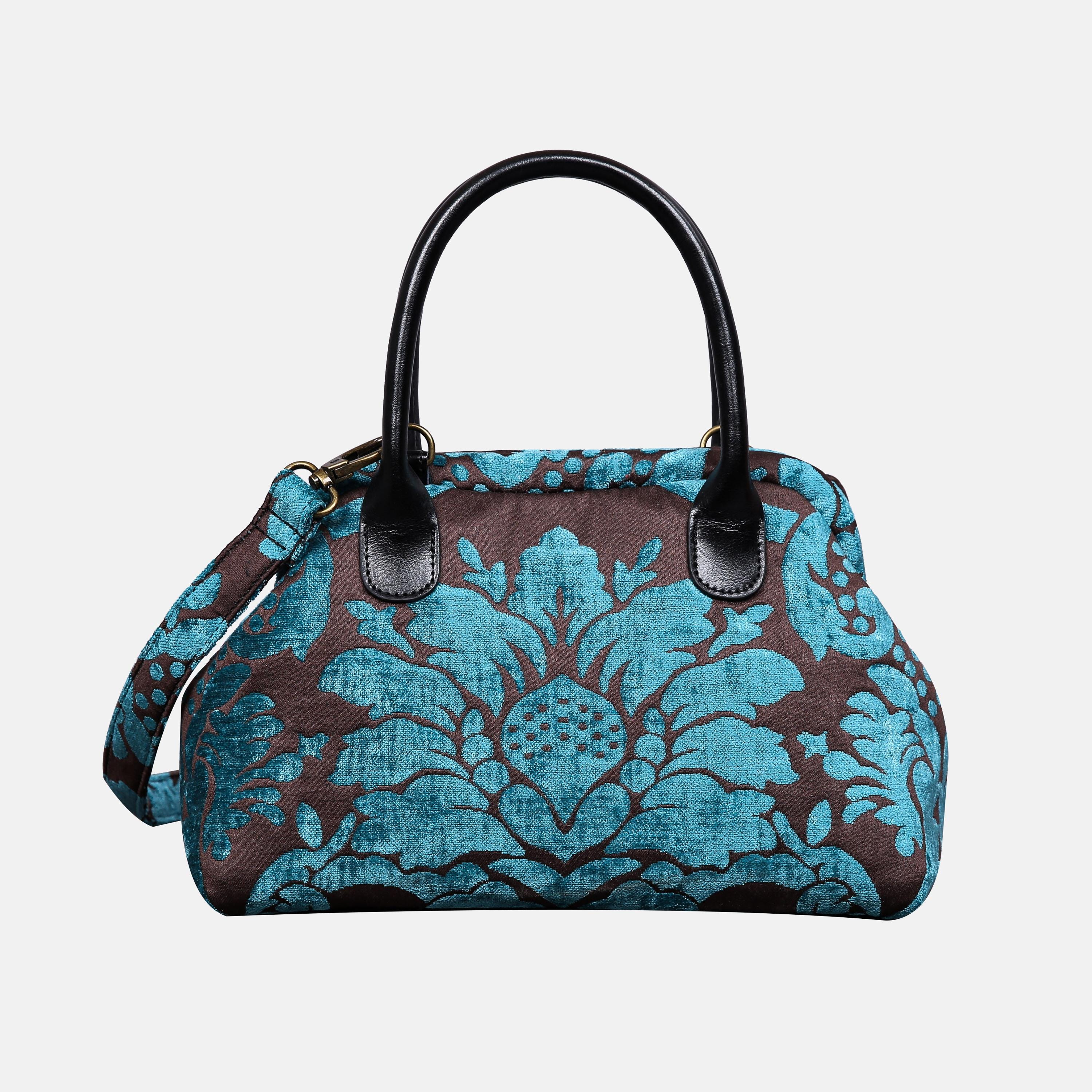 Carpet Satchel-Mary Poppins Carpet Bag-Everyday Carry Crossbody Bag-Luxury Damask Blue
