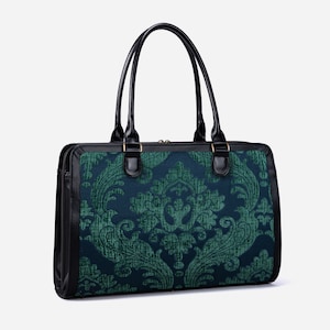 Borsa da viaggio artigianale - Borsa da lavoro per donna - Borsa da lavoro per laptop - Borsa multiscomparto per laptop, cartelle e cancelleria - Verde cacciatore Queen