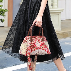 Cartable en tapis-Sac Mary Poppins-Sac à bandoulière pour le transport de tous les jours-Rouge oriental