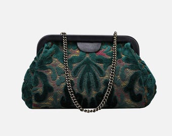 Handsewn Carpet Clutch-vintage Evening Bag-frame Bag-chain