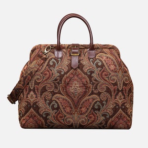 Handgefertigte Mary Poppins Tasche-Teppich Weekender-Teppich Reisetasche-Seesack-Damast D. Braun