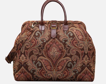 Handcrafted Mary Poppins Bag-Carpet Weekender-Carpet Travel Bag-Duffel Bag-Damask D. Brown