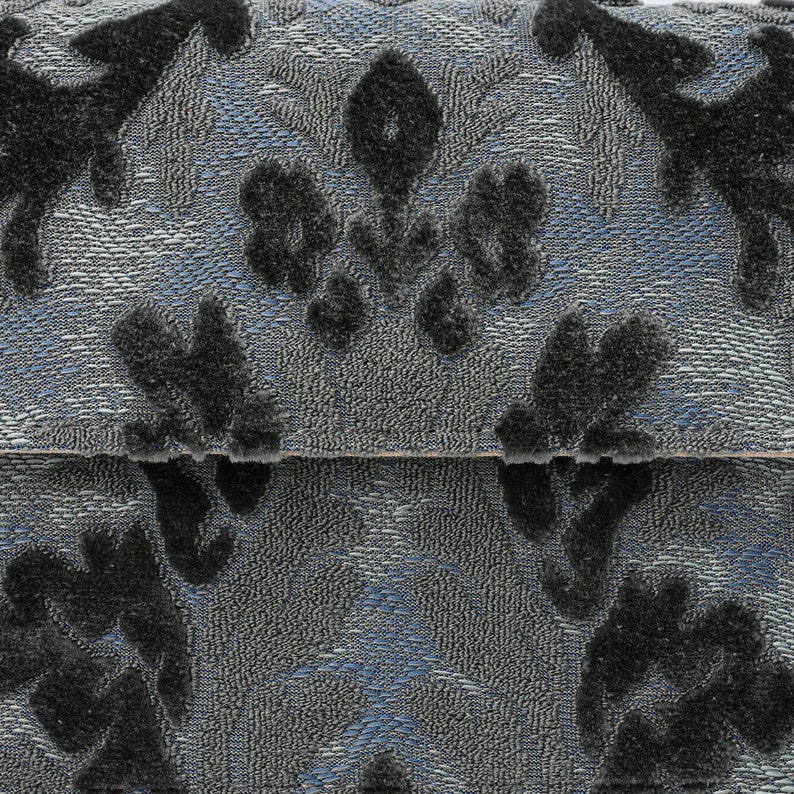Handcrafted Carpetbag-Top Handle Bag-Satchel with front Flap-Shoulder Bag-Burnout Velvet Steel Blue texture