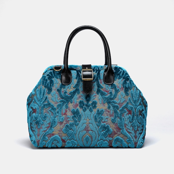 Bolso de mano Mary Poppins, bolso de hombro para uso diario, de terciopelo desgastado azul agua.