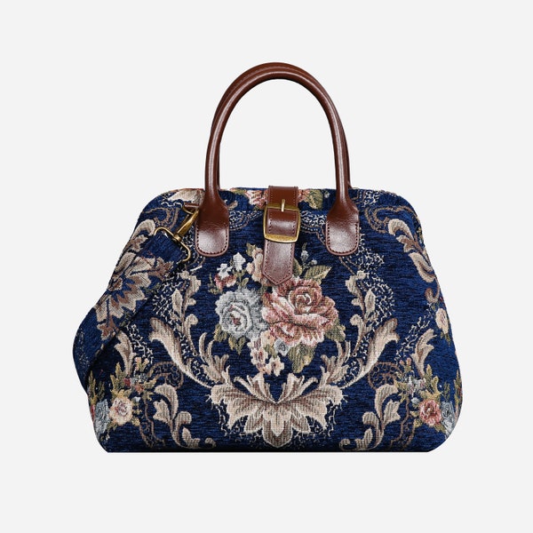 Handsewn Carpet Purse-Mary Poppins Carpet Bag-Everyday Carry Shoulder Bag- Floral Blue