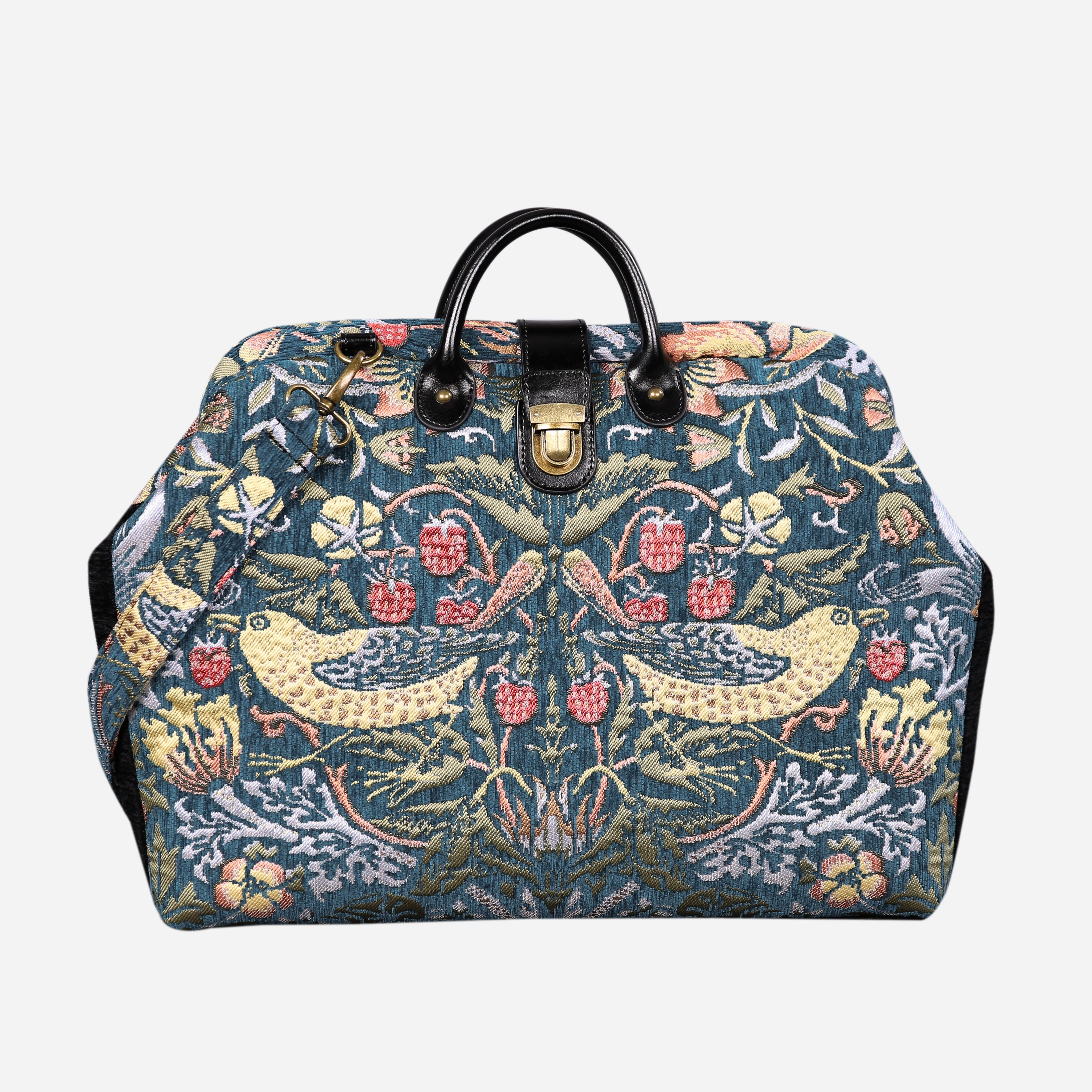 Handsewn Carpet Work Bag-Laptop Brief Case-Vintage Work Tote-Travel Shoulder Bag-William Morrris Strawberry Thief