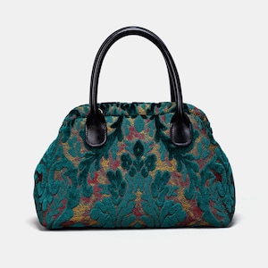 Cartable en tapis-Sac mary Poppins en forme de tapis-Sac à bandoulière à porter au quotidien-Velours Burnout Vert jade
