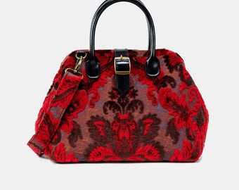 Ręcznie szyta torebka dywanowa – Mary Poppins Carpet Bag – torba na ramię do noszenia na co dzień – Burnout Velvet Revival Scarlet