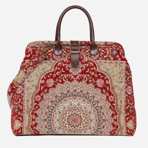 Handgefertigte Mary Poppins Tasche-Teppich Weekender-Teppich Reisetasche-Seesack-Oriental Rot